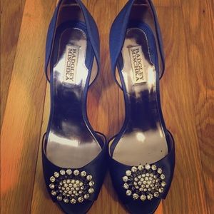 Badgley Mischka Navy Blue Satin Heels